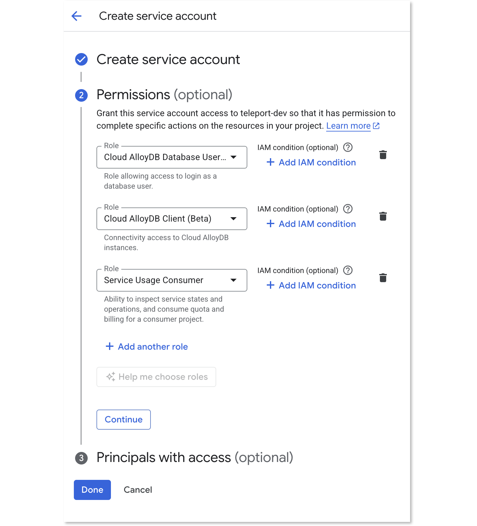 Grant permissions to user Service Account